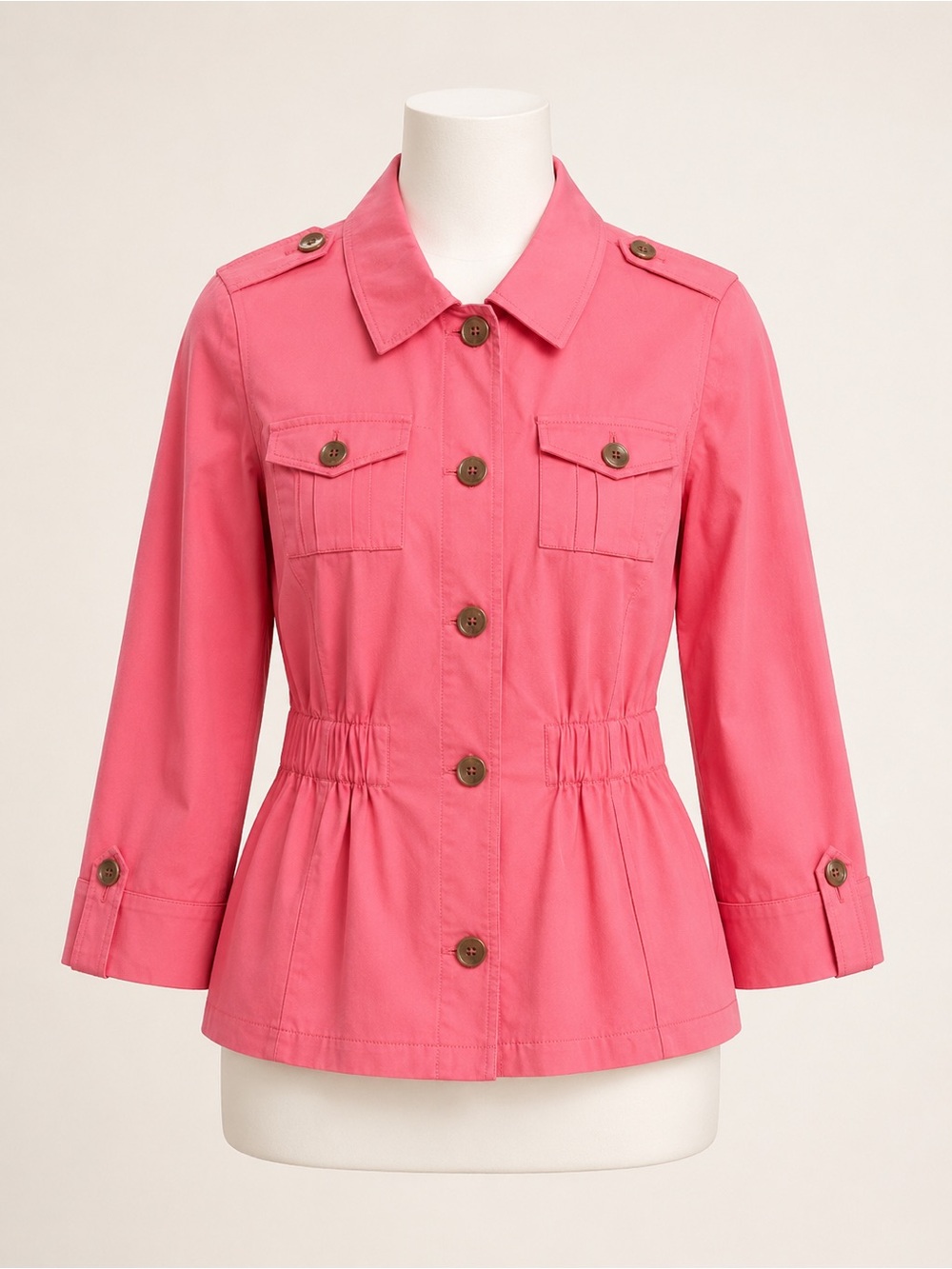 NWT Larry Levine Coral Pink Utility Jacket Large Barbiecore